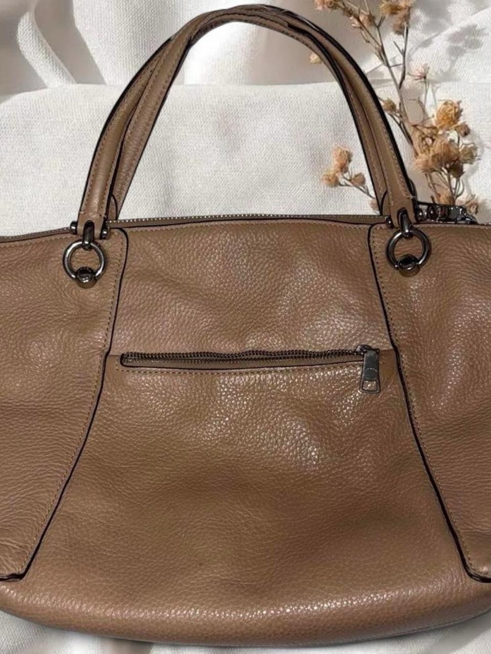Coach Kacey Pebbled Leather Satchel Bag - Taupe - Picture 2 of 7
